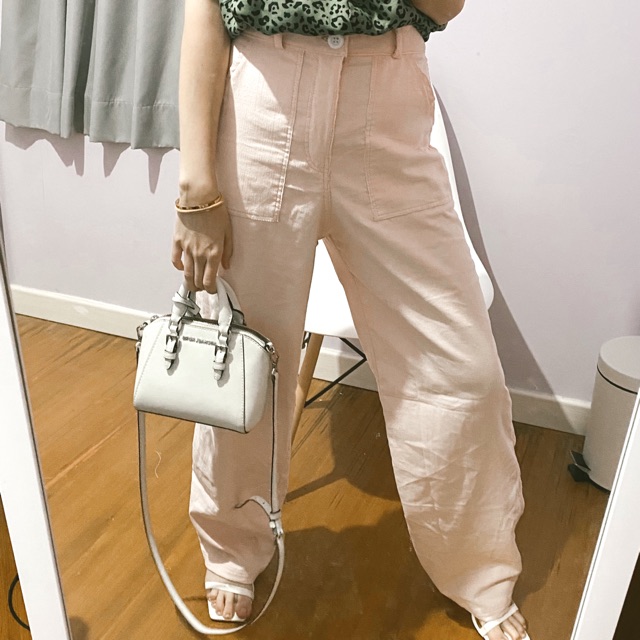 Baby pink haighwaist cullotes pants corduroy