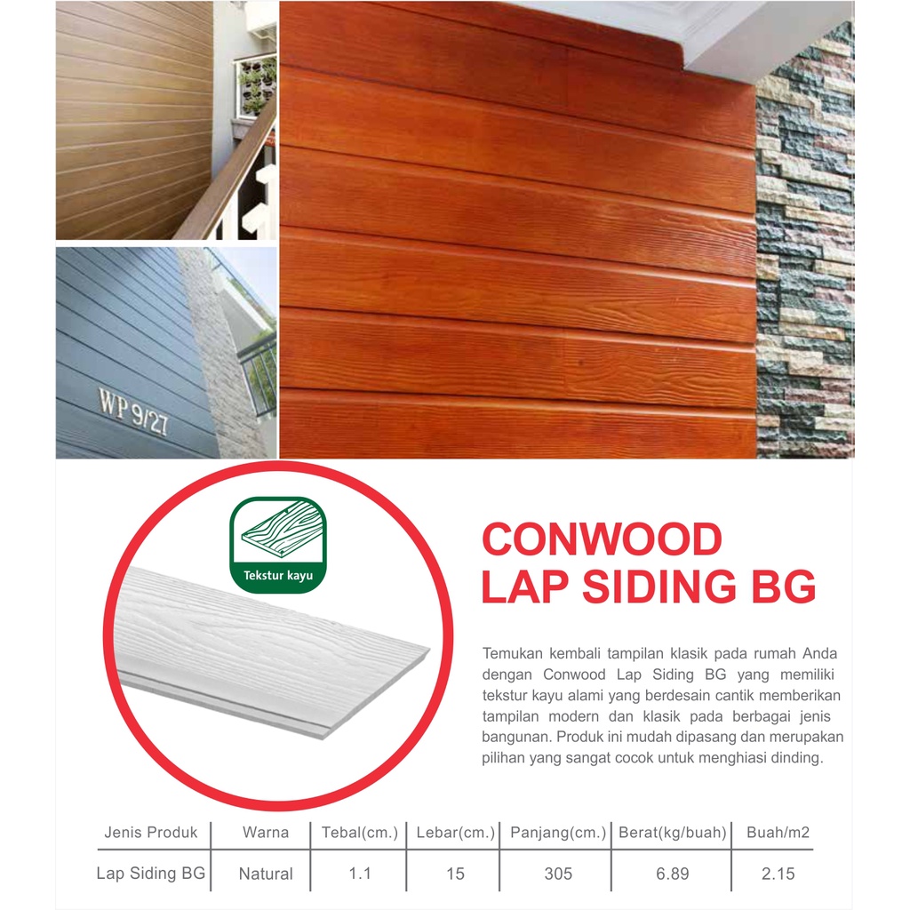 Conwood Lap Siding BG Plank Decorative Dekorasi Dinding Pagar Tekstur Kayu