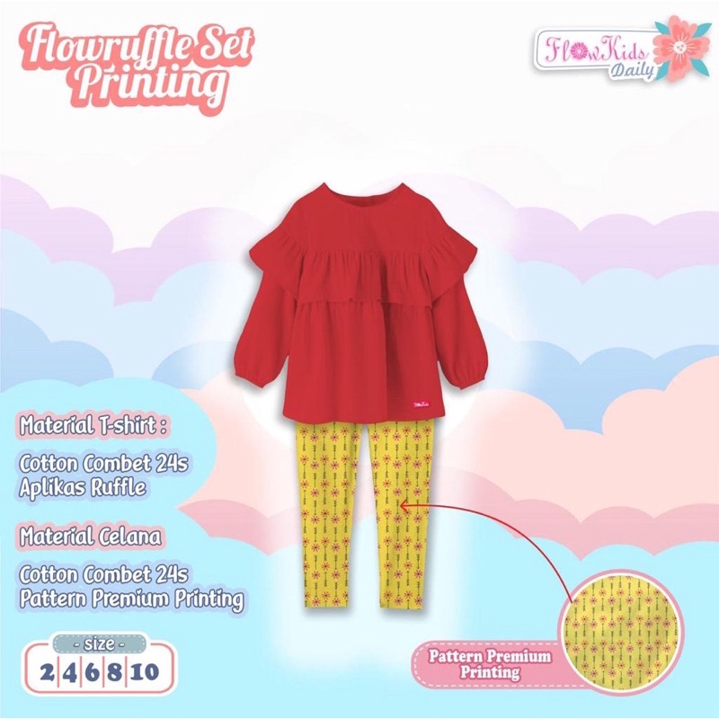 Flowkids Set Ruffle Legging Anak Perempuan - Setelan Laging Celana Panjang Cewek 2 4 6 8 10 Tahun