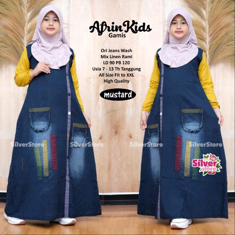 Gamis jeans anak TANGGUNG (LD ±90cm) - Afrin Maxy //JF8253