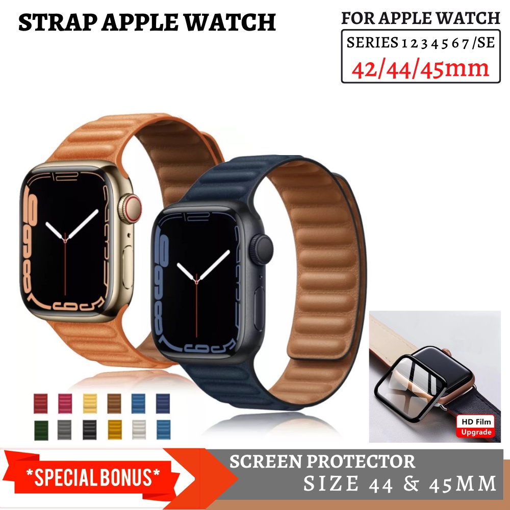 Strap Apple Watch 44mm / 45mm / 42mm Magnetic Leather Link iWatch