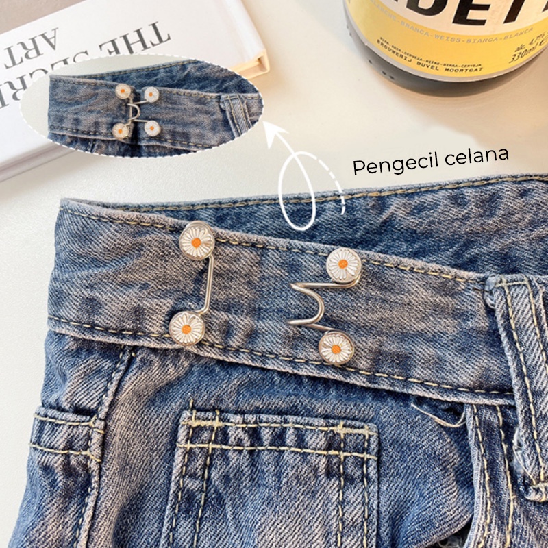 Kancing Pengecil Jeans Adjustable Pengait Pinggang Celana Logam Motif Daisy kualitas bahan import AK211