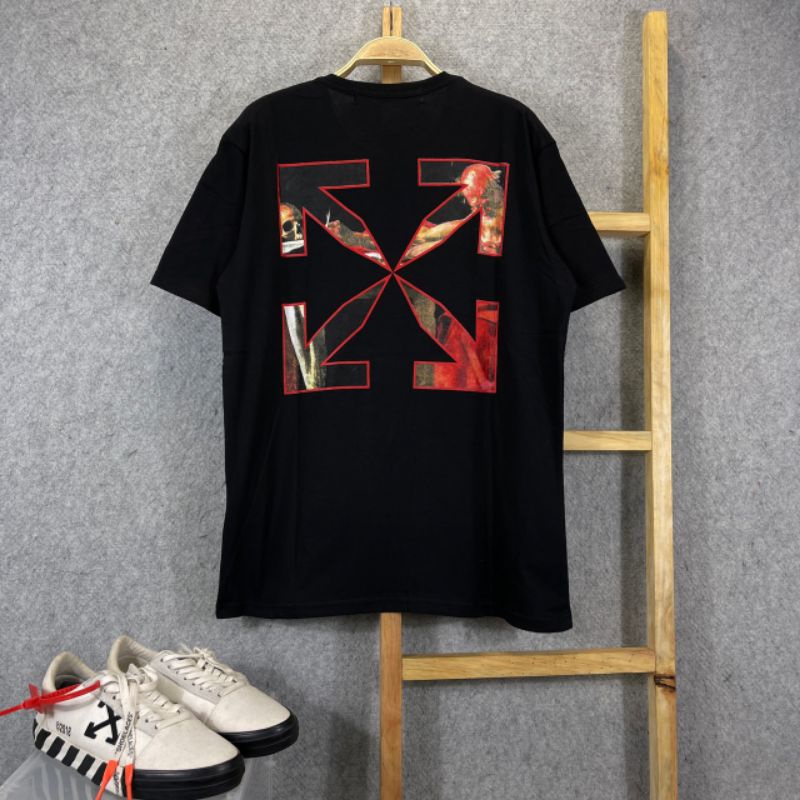 KAOS T-SHIRT OFF WHITE CARAVAGGIO HITAM PREMIUM BESTSELLER FULLTAG &amp; LEBEL