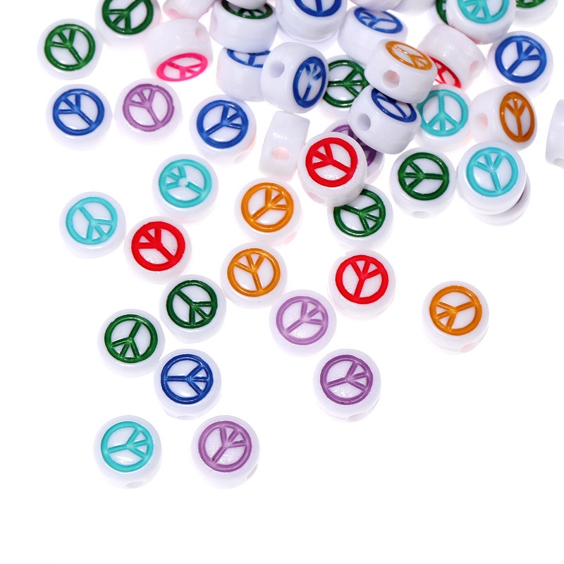 100pcs / lot 4x7mm Manik-Manik Akrilik Bentuk Simbol Peace Warna-Warni Untuk Gelang DIY