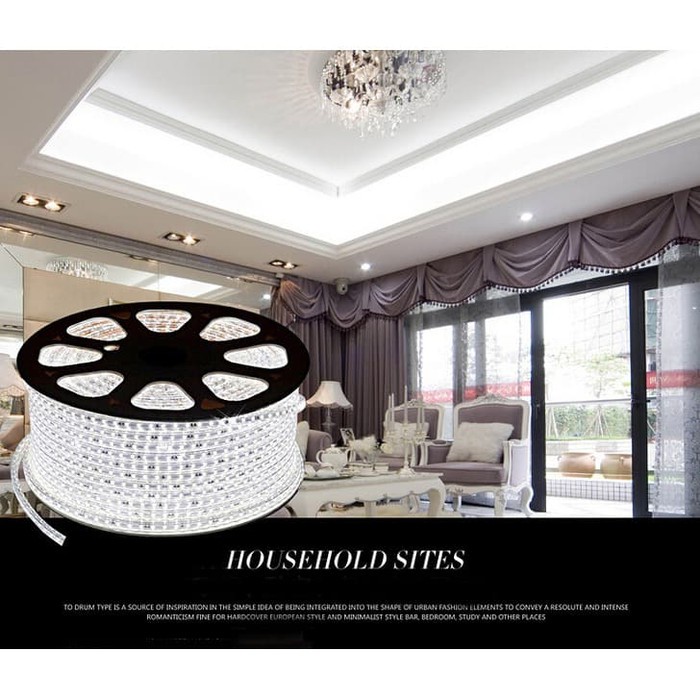 Led Strip Selang Putih SMD 3014 + Colokan Plug 220V Panjang 10 Meter