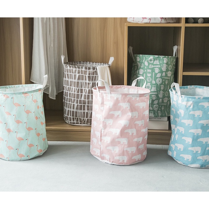KERANJANG LAUNDRY BULAT Keranjang Baju Laundry Pakaian Kotor Lipat Canvas Laundry Bag Multifungsi Basket Storage Bag