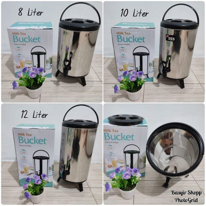 Redy Berbagai macam Ukuran Milk Tea Bucket bahan Stenlis steel tahan panas dan dinding