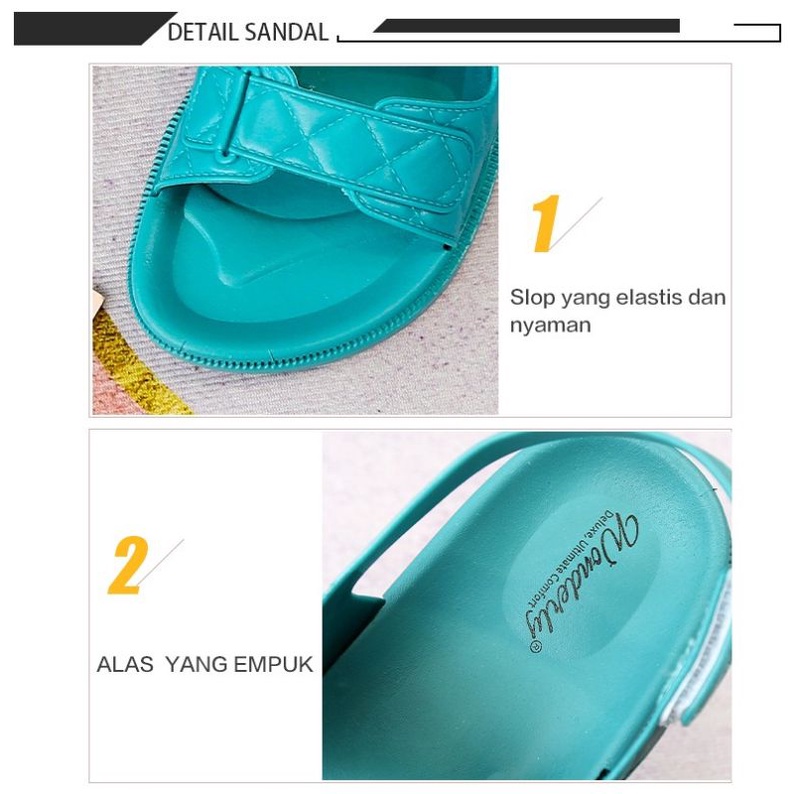 2062 [WONDERLY] Sendal Wanita Tali Jelly Sandal Wanita Karet Sendal Tali Sandal Flat Tali Sandal Slop Sandal Selop Karet