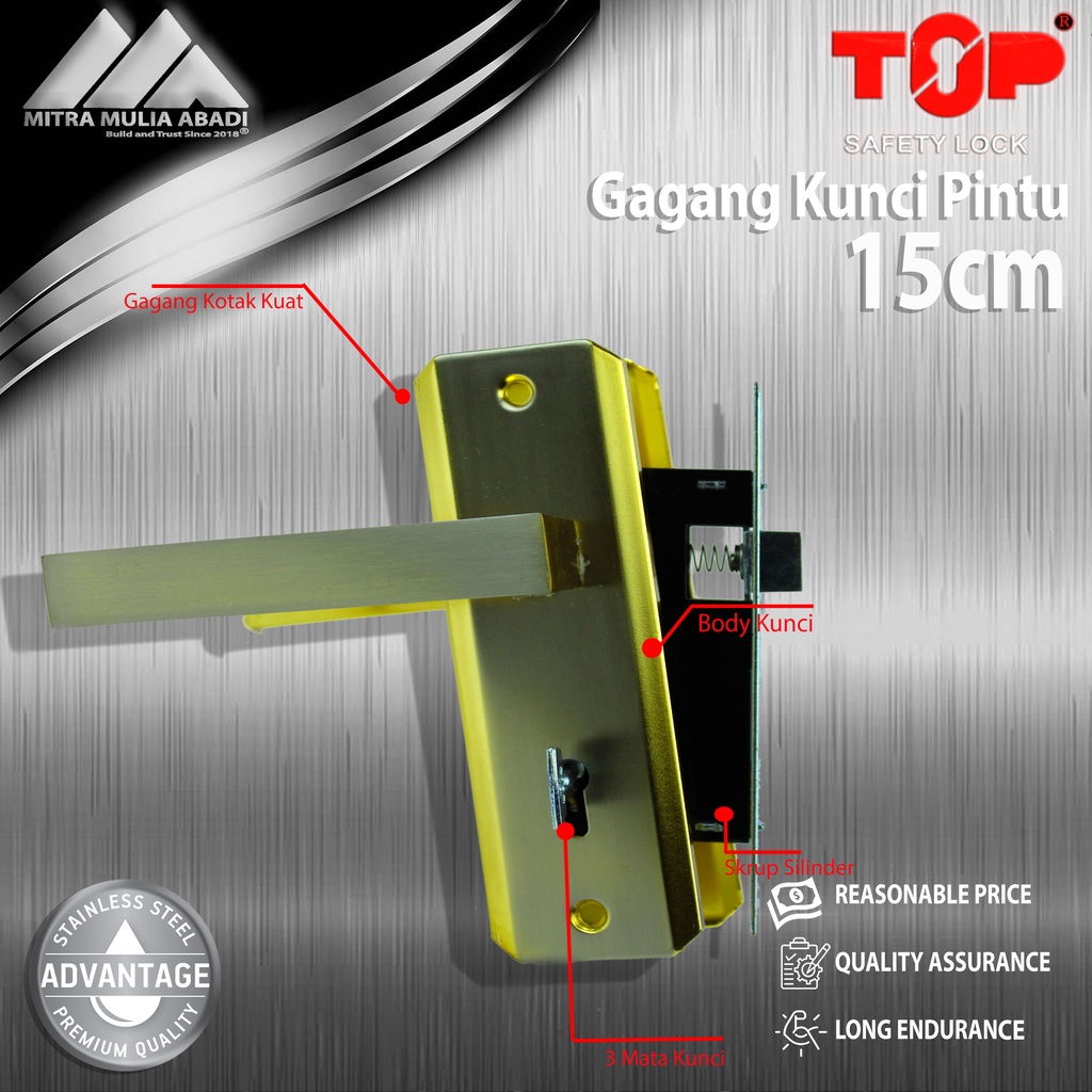 Gagang Kunci Pintu Silinder Full set 15cm Gold non Silinder