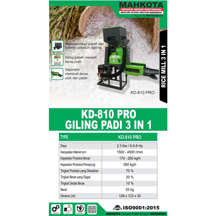 Mesin Giling Padi 3IN1 MAHKOTA KD810 Pro / Rice Mill KD 810 Pro - Mesin Penepung MAHKOTA KD-810 Pro