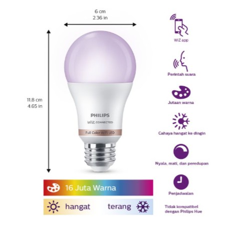 Philips Lampu Smart WiFi LED 9W 9 Watt Full Color RGB Warna WiZ Google