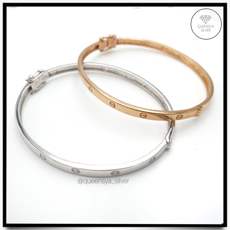 Gelang Couple Silver Asli 925 Bangle Chartier Remaja Dewasa Lapis Mas Putih Kuning 18K || Pasangan