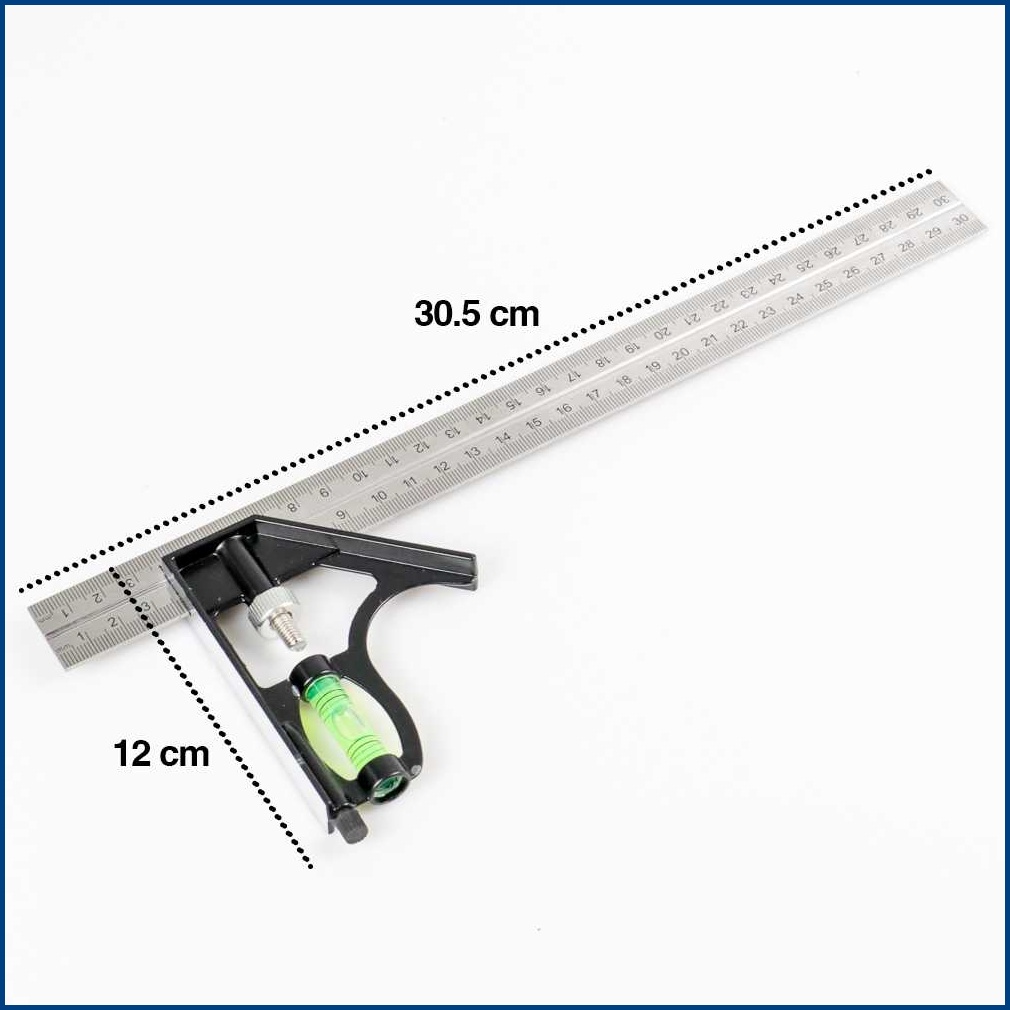 Penggaris Siku Waterpass Multifungi 305mm - Taffware