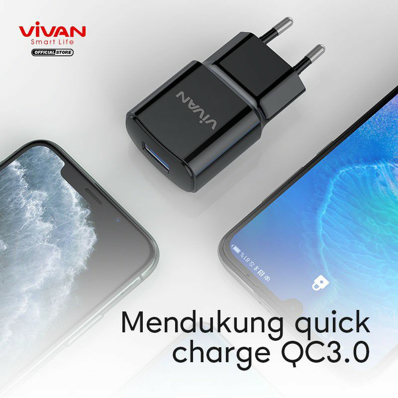 Charger Vivan Power Oval 3.0 Free Kabel Data Type C ORIGINAL