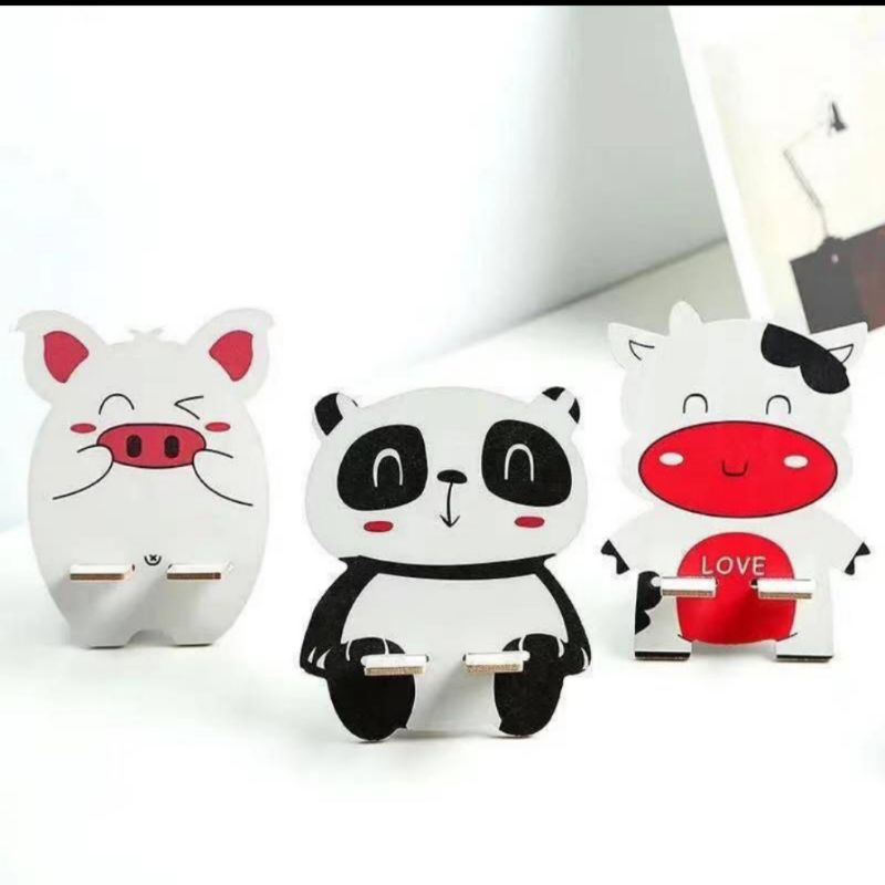 Phone Holder Kayu Karakter Tempat Dudukan HP Lipat Folding desktop