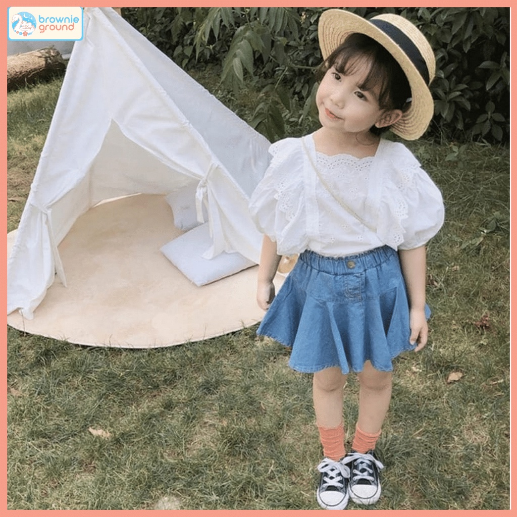 BROWNIEGROUND - SETELAN ANAK PEREMPUAN / SETELAN ROK CANTIK / SETELAN MOTIF ROK DENIM BALON