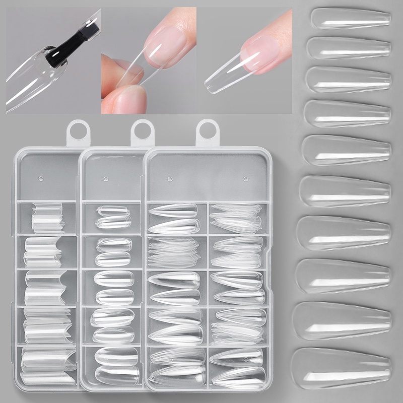 100pcs / Set Kuku Palsu Pendek Full Cover Untuk Nail Art Diy