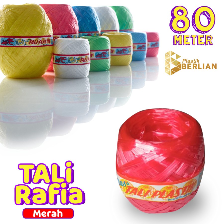 

Tali Rafia Kecil / Tali Plastik Warna Warni Panjang 80 meter - Merah