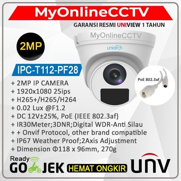 Ipc-T112-Pf28 Uniarch Unv Uniview Resmi Ip Camera Cctv Indoor 2Mp Poe