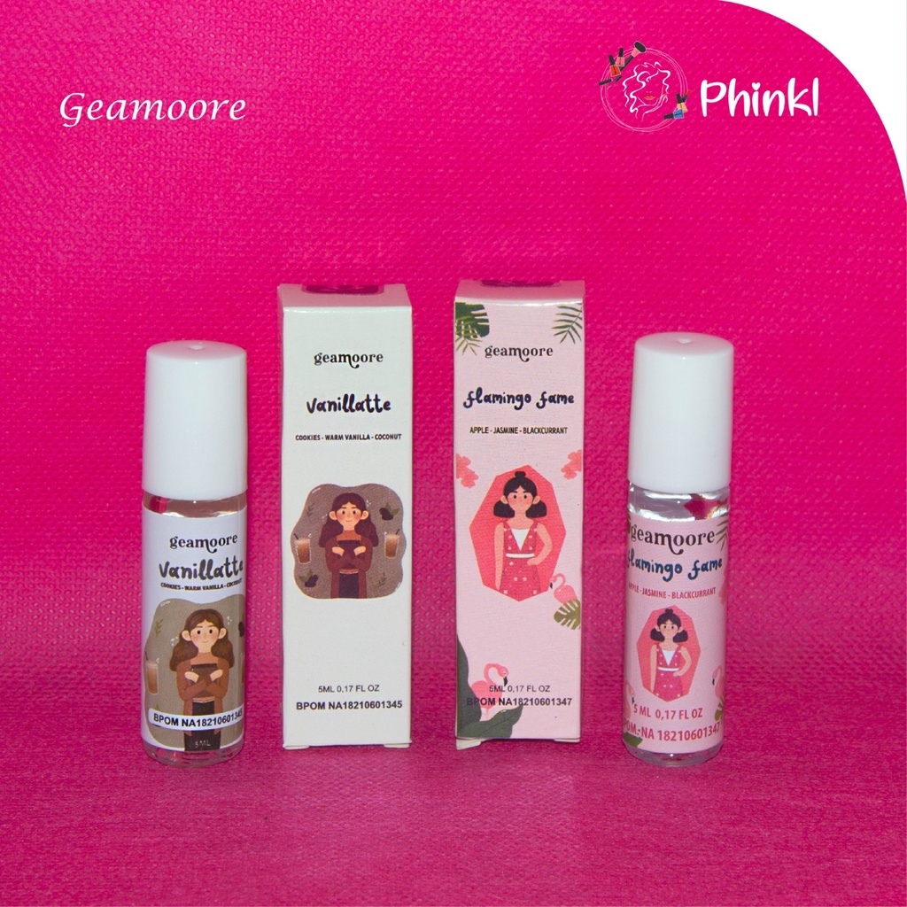 `ღ´ PHINKL `ღ´ Geamoore addicted roll on 5ml harum oles (flamingo , green tea , cotton candy , blush sunny)