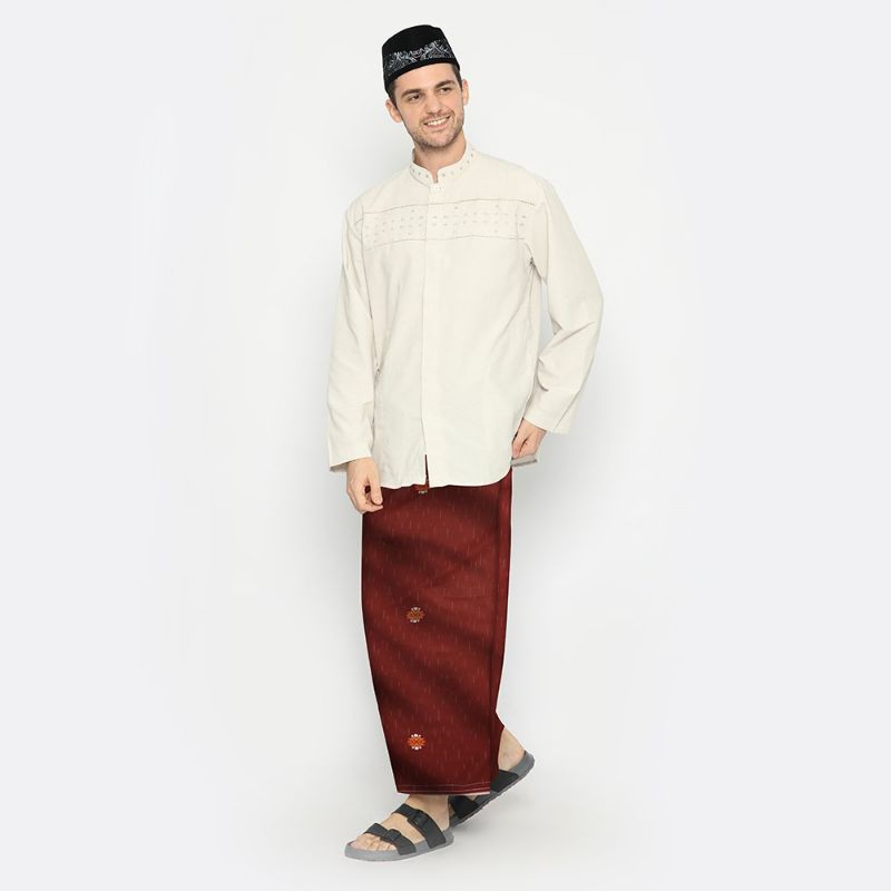 Sarung ATLAS Premium 770 Songket Gerimis Coklat 03
