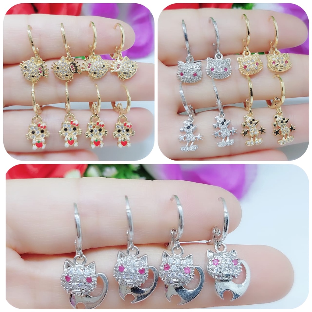 Anting-anting anak permata lapis emas perhiasan fashion d-h