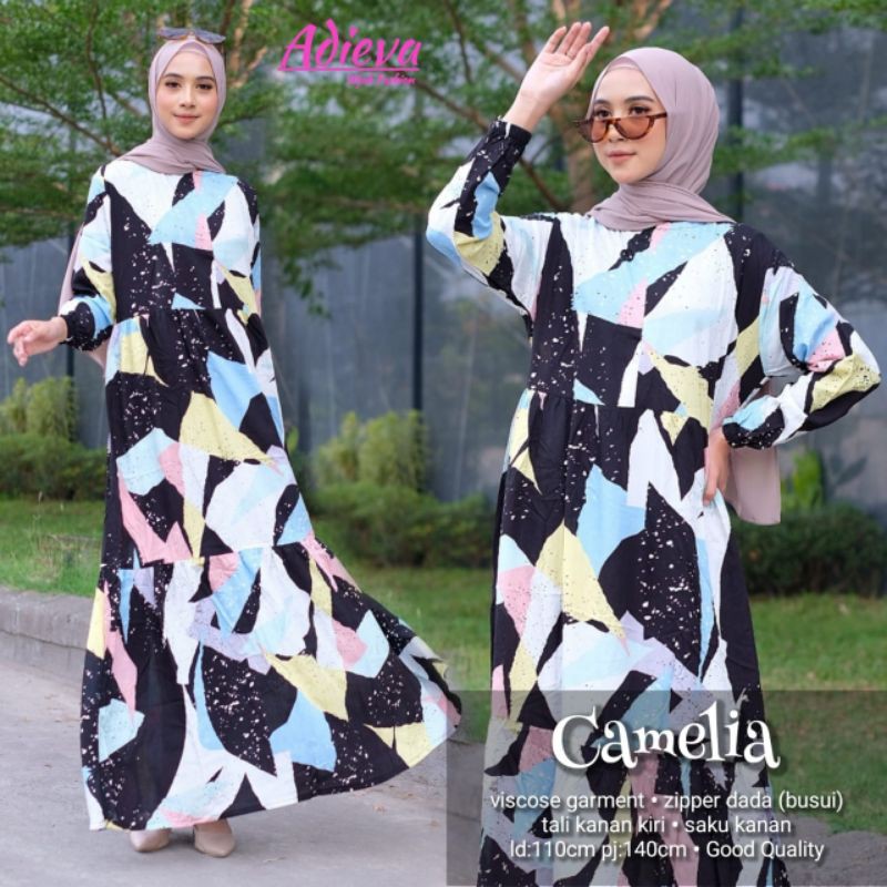 Gamis Motif Camelia Dress Original Adieva Mat Rayon Viscose