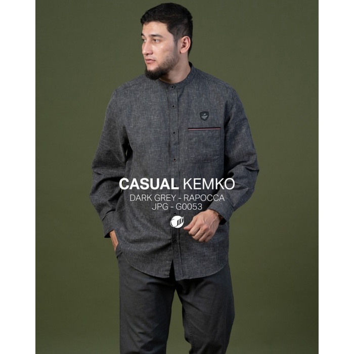 SAMASE Kemko Casual G005 Baju Kemeja Koko Kokoh Pria Dewasa Panjang - Dark Grey, L