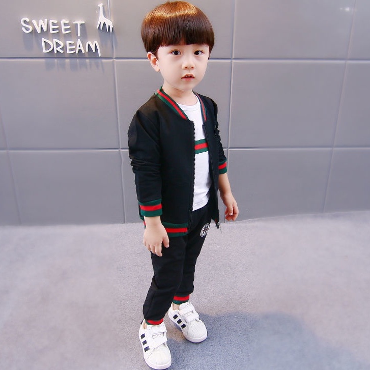 SSL33-Setelan Set 3in1 Anak Laki Laki Tshirt+Celana+Jaket Garis