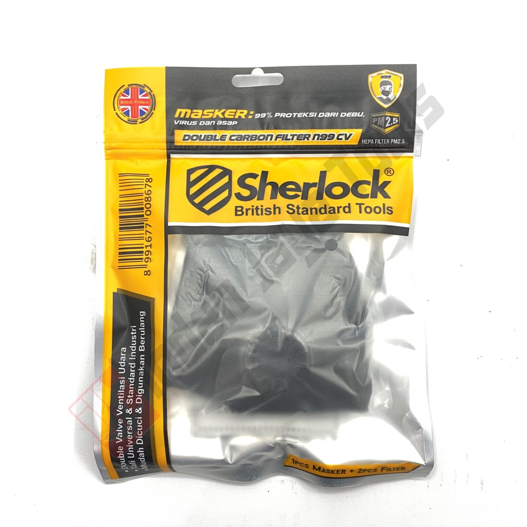 SHERLOCK Masker Respirator with DUAL VALVE with N99 CARBON FILTER