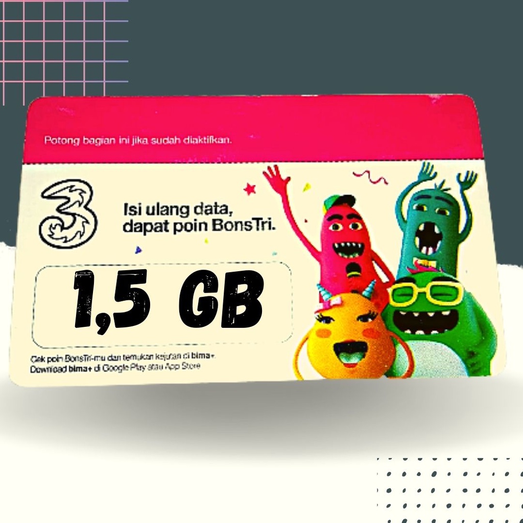 VOCER ISI ULANG THREE (3) 1.5 GB FULL TERBARU NEW VOUCHER TERMURAH TERKINI FOCER TRI PAKETAN 1.5 GIG