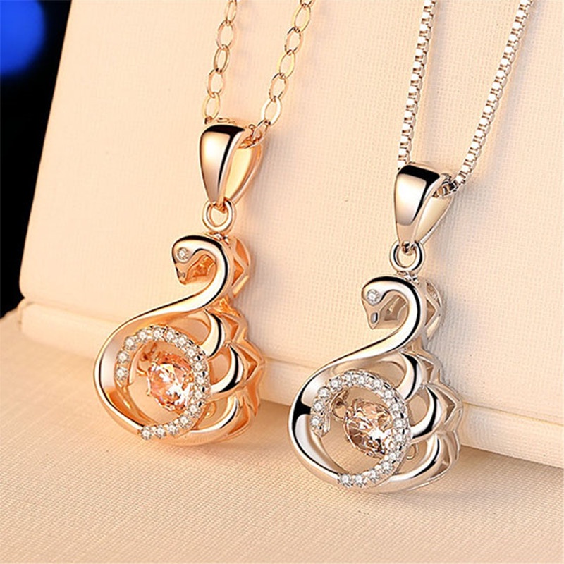 [Ready Stock]Fashion 18K Rose Gold Plated Simple Swan Pendant Necklace