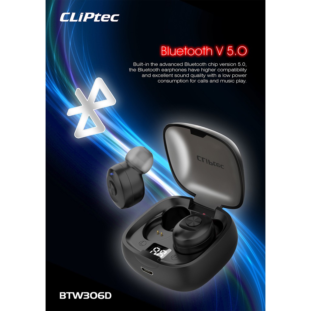 Earphone bluetooth true wireless stereo Cliptec BTW306d - earbuds mini