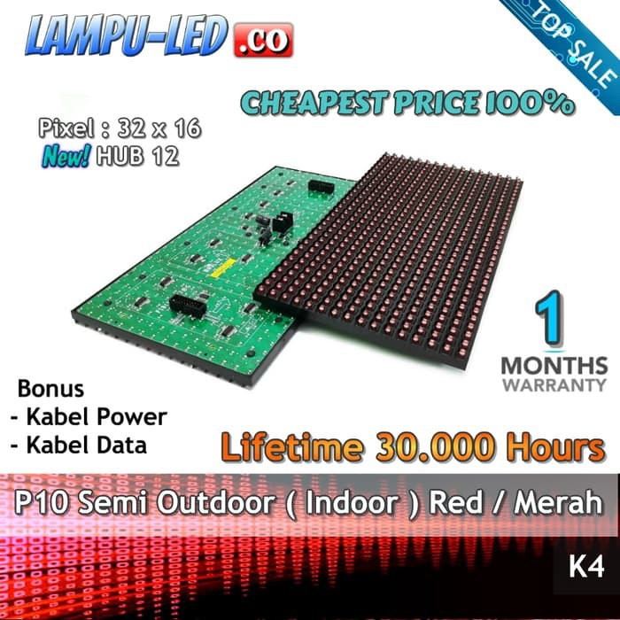 Modul Led Panel P10 Semi Outdoor Merah