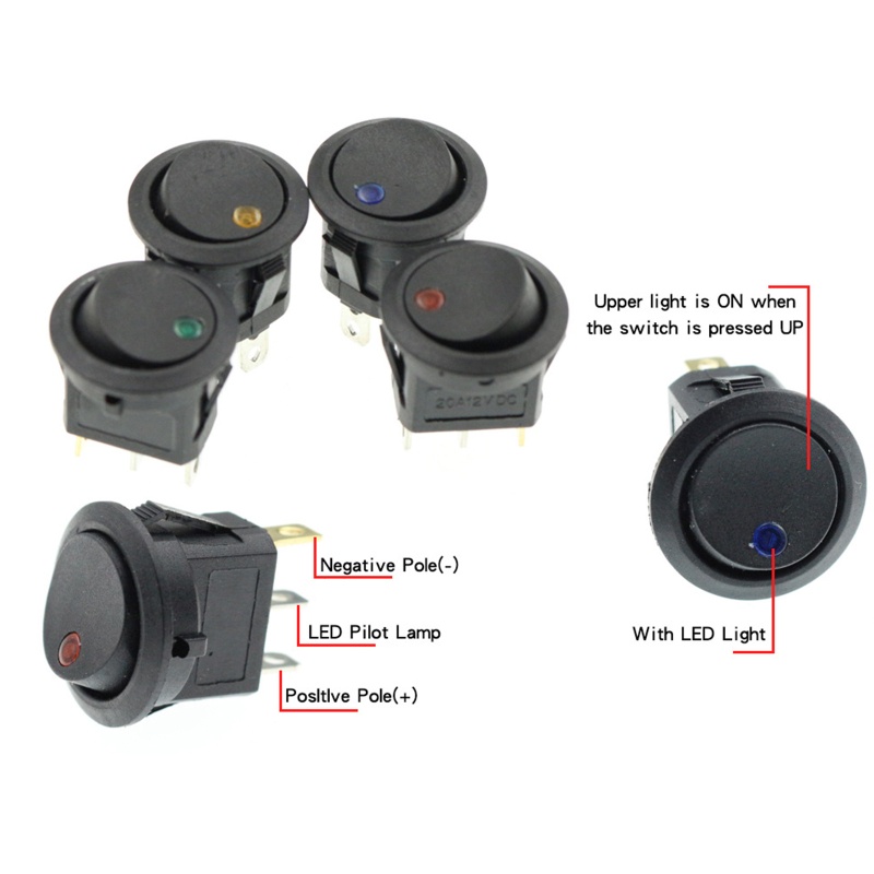 Btsg 20pcs Rocker Switch Bulat 12V Untuk Mata Kucing Dengan Indikator KCD1 Power Switch 3p