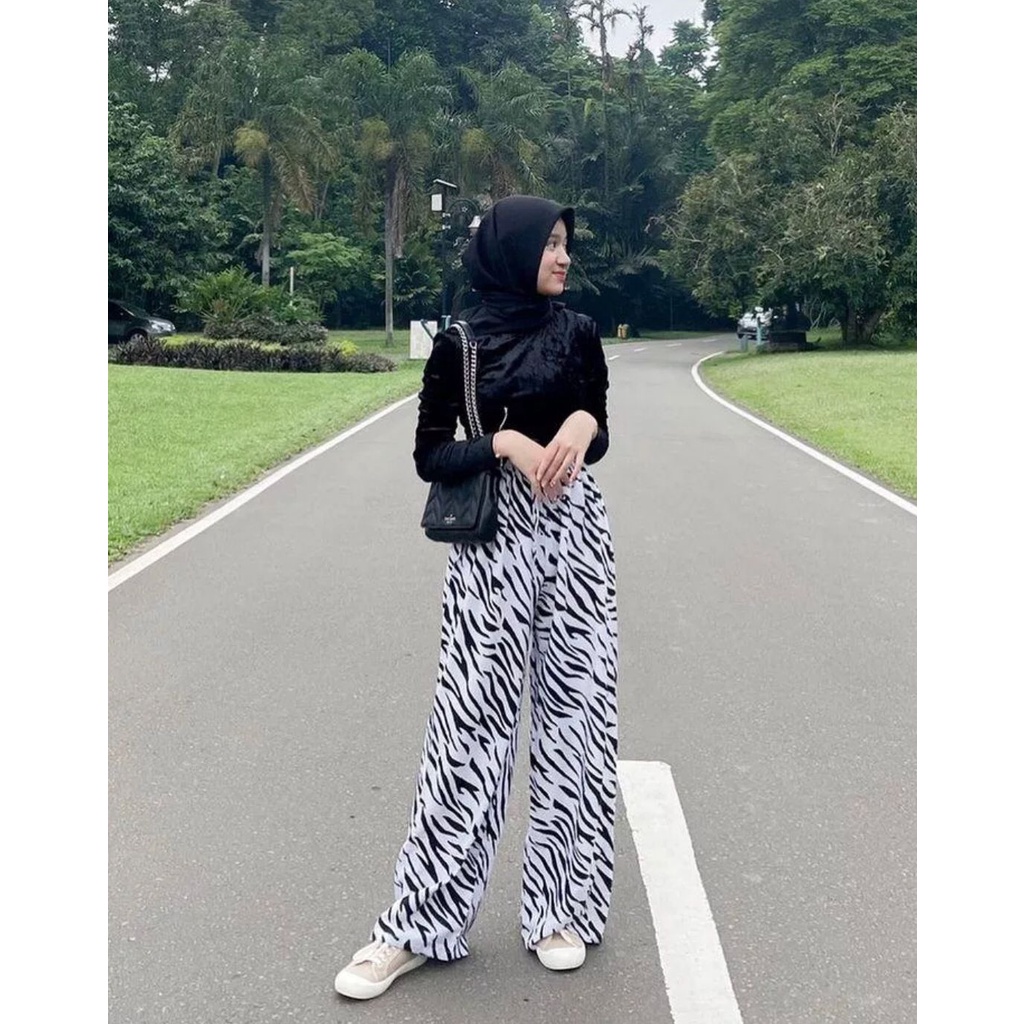 Highwaist Kulot Zebra Bahan Katun Premium Celana Kulot Panjang Wanita Dewasa