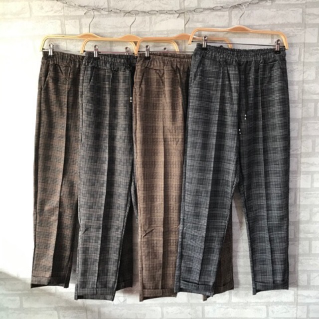  Celana  panjang bahan katun  tebal motif kotak original 
