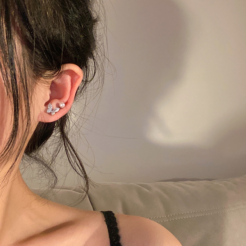 Papaozhu 6 Pcs Korea s925 Perak Bersinar Kristal Kupu-Kupu Mutiara Stud Anting Set Untuk Wanita Perempuan Pertunangan Pesta Pernikahan Elegan Telinga Set Perhiasan