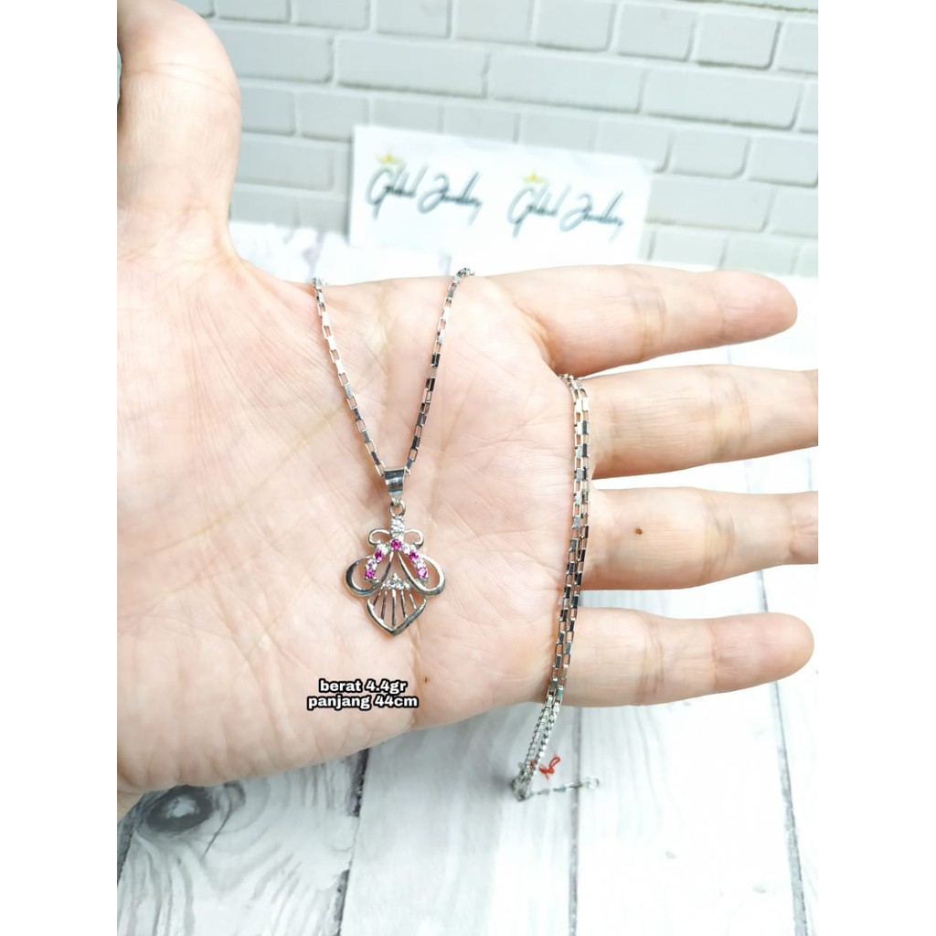 KALUNG SET LIONTIN BUNGA ANGREK MATA PERAK ASLI S925 GLOBAL JEWELLERY CH081