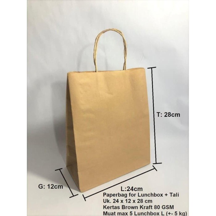 

Paperbag Foodbag lunch box 24x12x28cm Tali kertas min 10 pcs.. Baca Deskripsi!