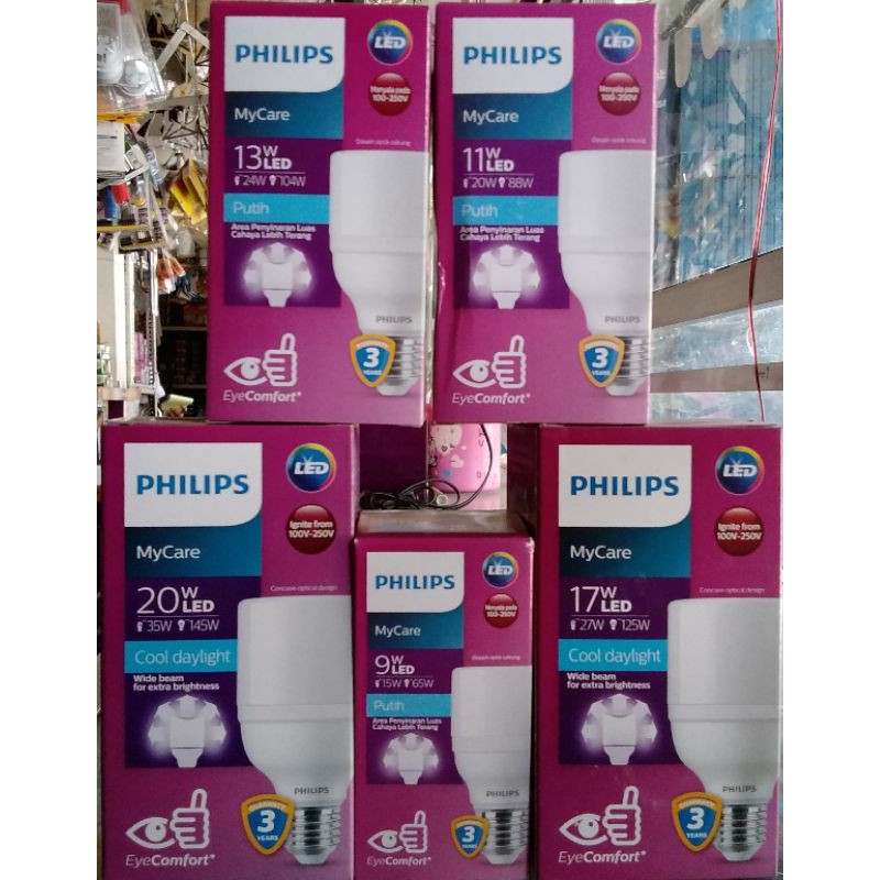 Philips LED Bright 9W, 11W, 13W, 17W, 20W, Cahaya Putih (6500K)