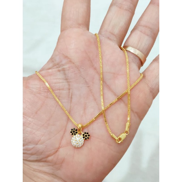 KALUNG ANAK + LIONTIN MICKY MOUSE  PERAK 925 LAPIS EMAS 24K