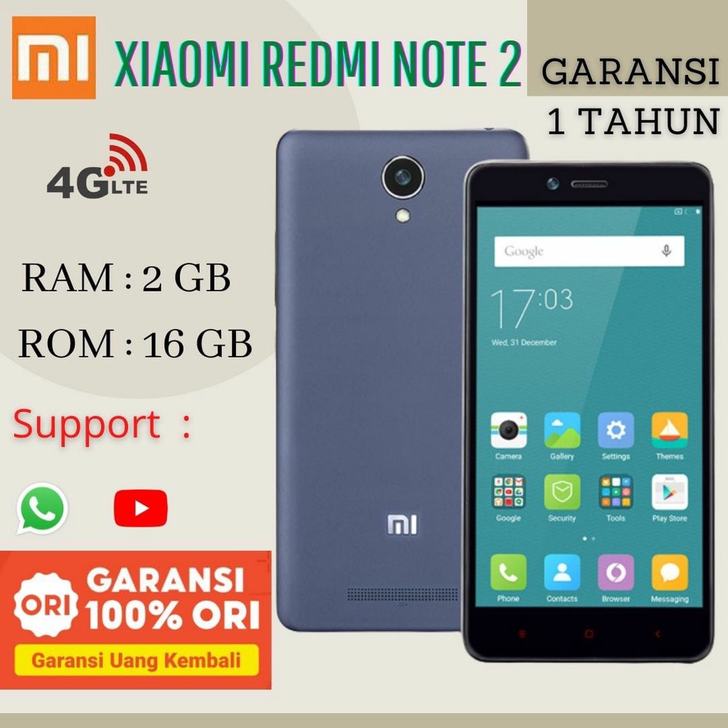 Xiaomi Redmi Note2  ram 3+32gb 4G Garansi 1 TAHUN