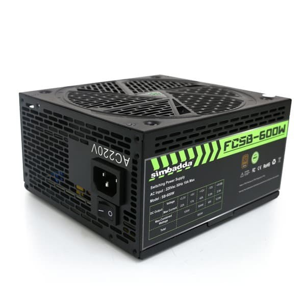 Simbadda Power Supply Gaming 600 Watt Fix Cable PSU 600W FC