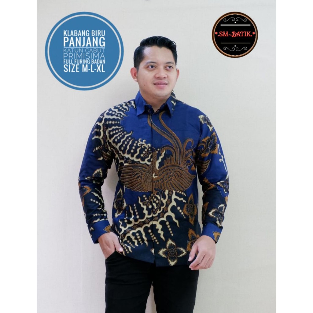 Kemeja Baju Batik Pria Lengan Panjang PREMIUM Modern LAPIS FURING KLABANG BIRU SM BATIK