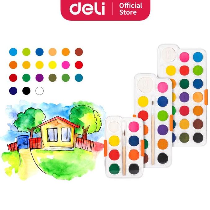 

Deli Watercolor Paint / Cat Air Padat 8/12/21 Warna, Kemasan Kotak