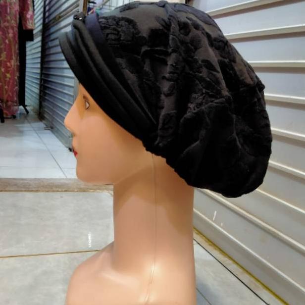 Kerpus ibu ibu hijab fashion topi beanies nenek emak bludru brukat kupluk emak songkok nenek {SEB.26
