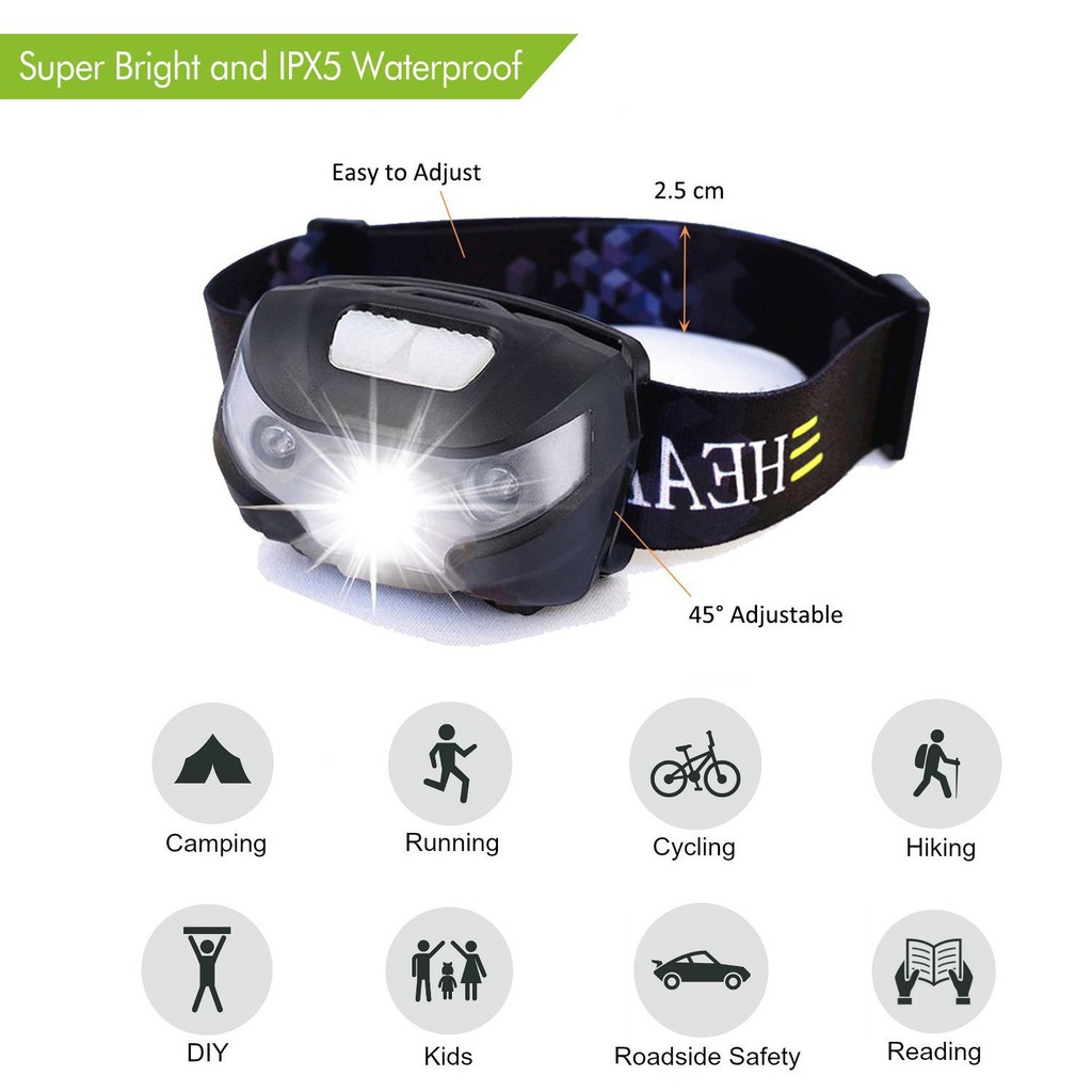 Headlamp rechargeable Usb - Senter Kepala - Senter Camping Nyala terang