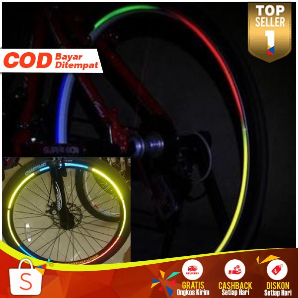 Stiker Reflektor Roda Sepeda 8 Strip Seticker Reflektif Lampu Menyala dalam Geleap Reflective Cahaya