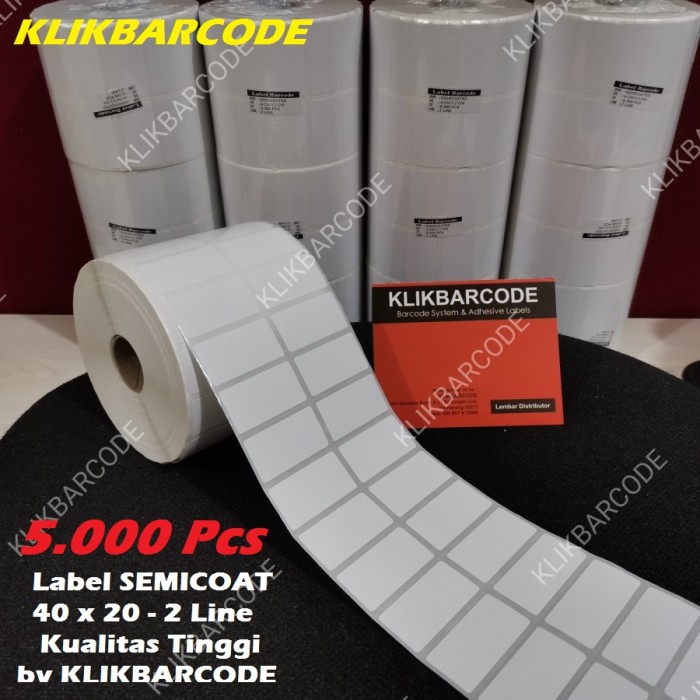 

MURAH LABEL BARCODE 40 X 20 (2 LINE) KERTAS STICKER SEMICOAT 40x20 - 5000 Pc KASIR